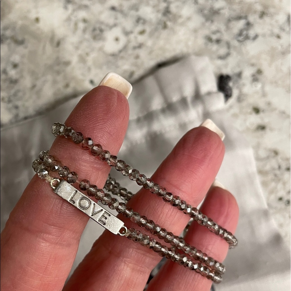 Marlyn Schiff Love Rules Mini Stretch Wrap Bracelet in Silver/ Grey Crystals